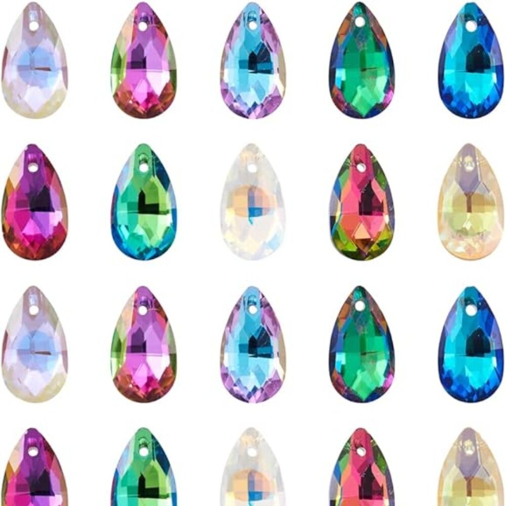 PH Pandhall 100Pcs Crystal Teardrop Glass Beads Faceted Teardrop Beads